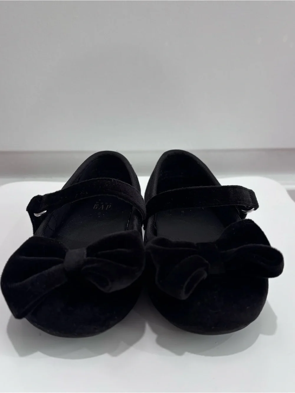 Kids Black Velvet Bow Baby Gap Shoes